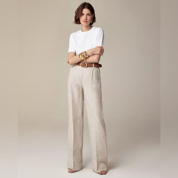NWT J CREW Wide-leg Essential pant in linen in Natural - Picture 3 of 13